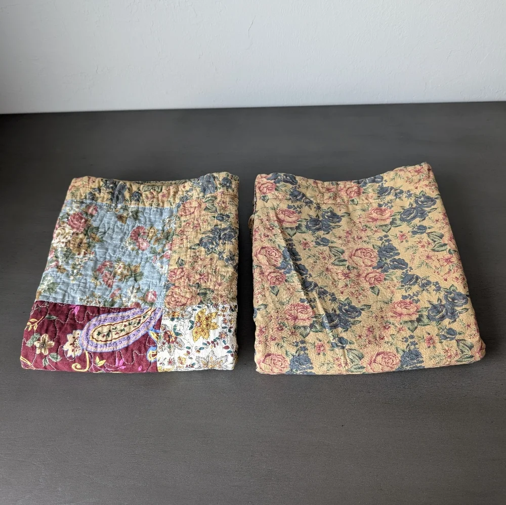 Quilted Patchwork King Pillow Shams 20x36 Floral Multicolor Cotton Vintage Style